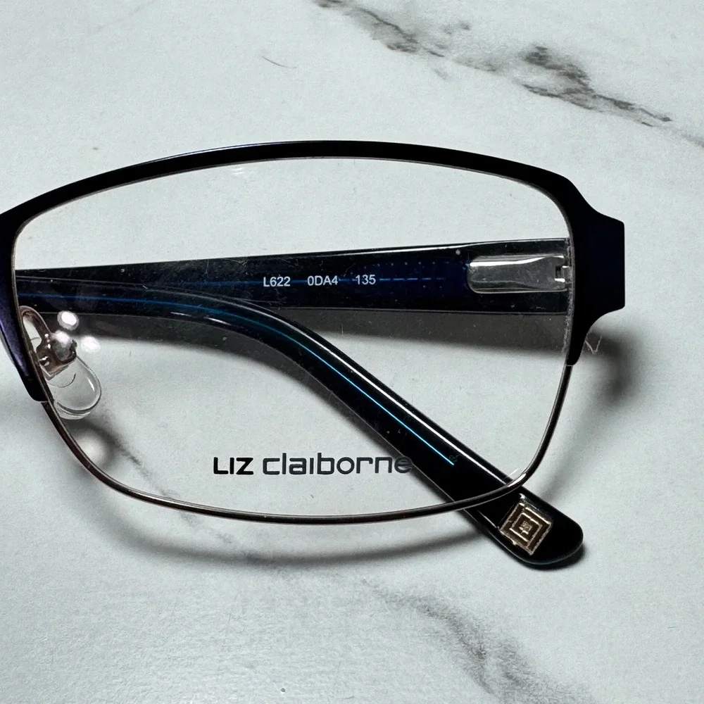 Liz Claiborne L622 Navy Blue Silver Stainless Steel Eyeglass Frames 54-17-135